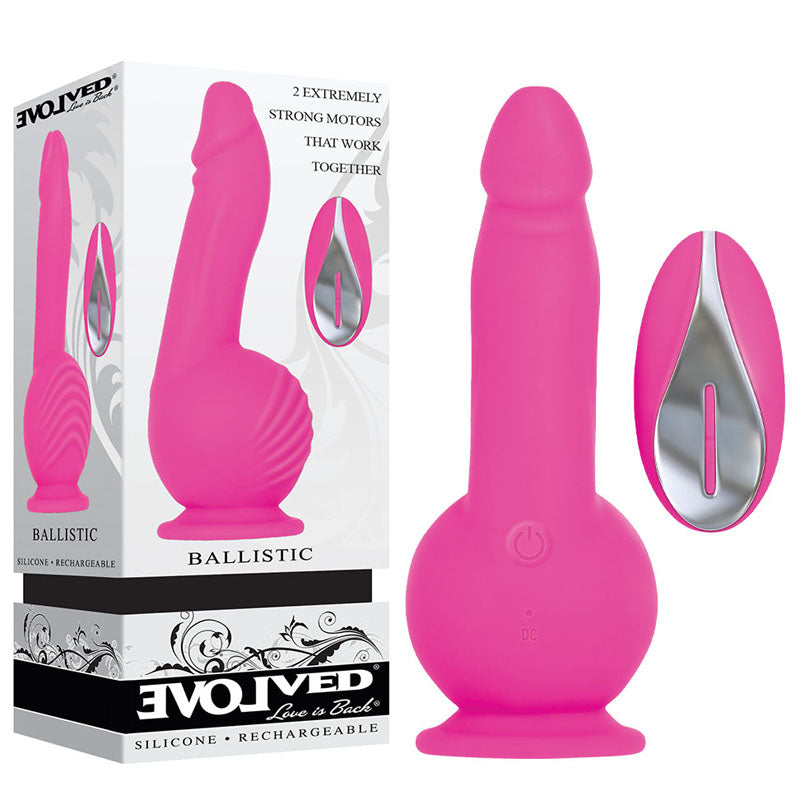 Evolved Ballistic - Pink 19 cm USB Rechargeable Vibrating Dong with Balls Motor & Remote Club X